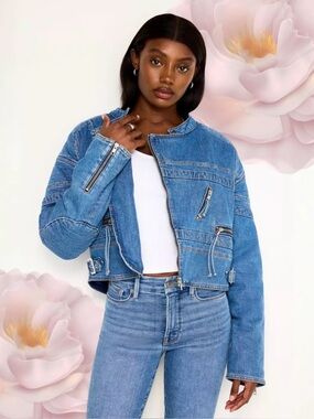 NWT Good American Denim Moto Jacket in Indigo - S